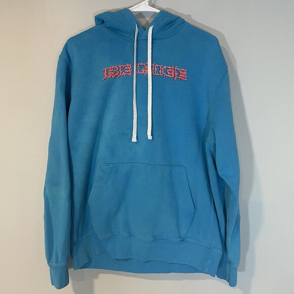 Nike Hoodie Mens Sz M Blue Be Nice Fleece Sweatshirt Pockets Drawstring FADING - Picture 1 of 9